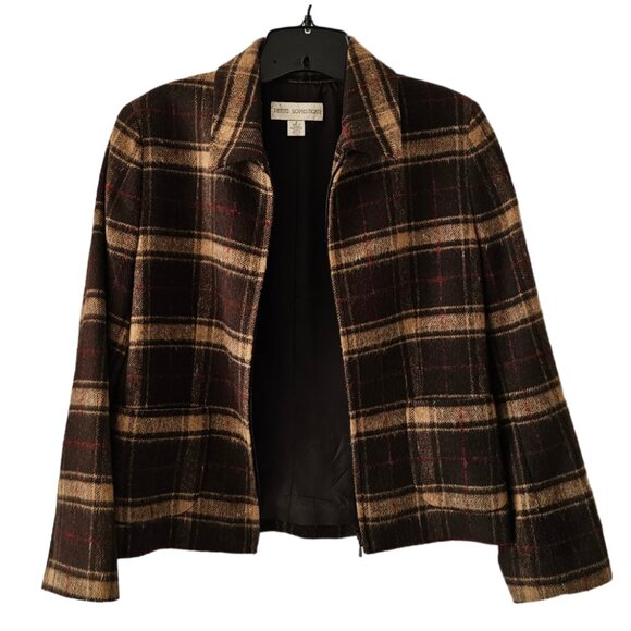 Petite Sophisticate Plaid Lined Wool Zip Jacket | Like New | 2P | Brown Tan Red - Picture 4 of 16